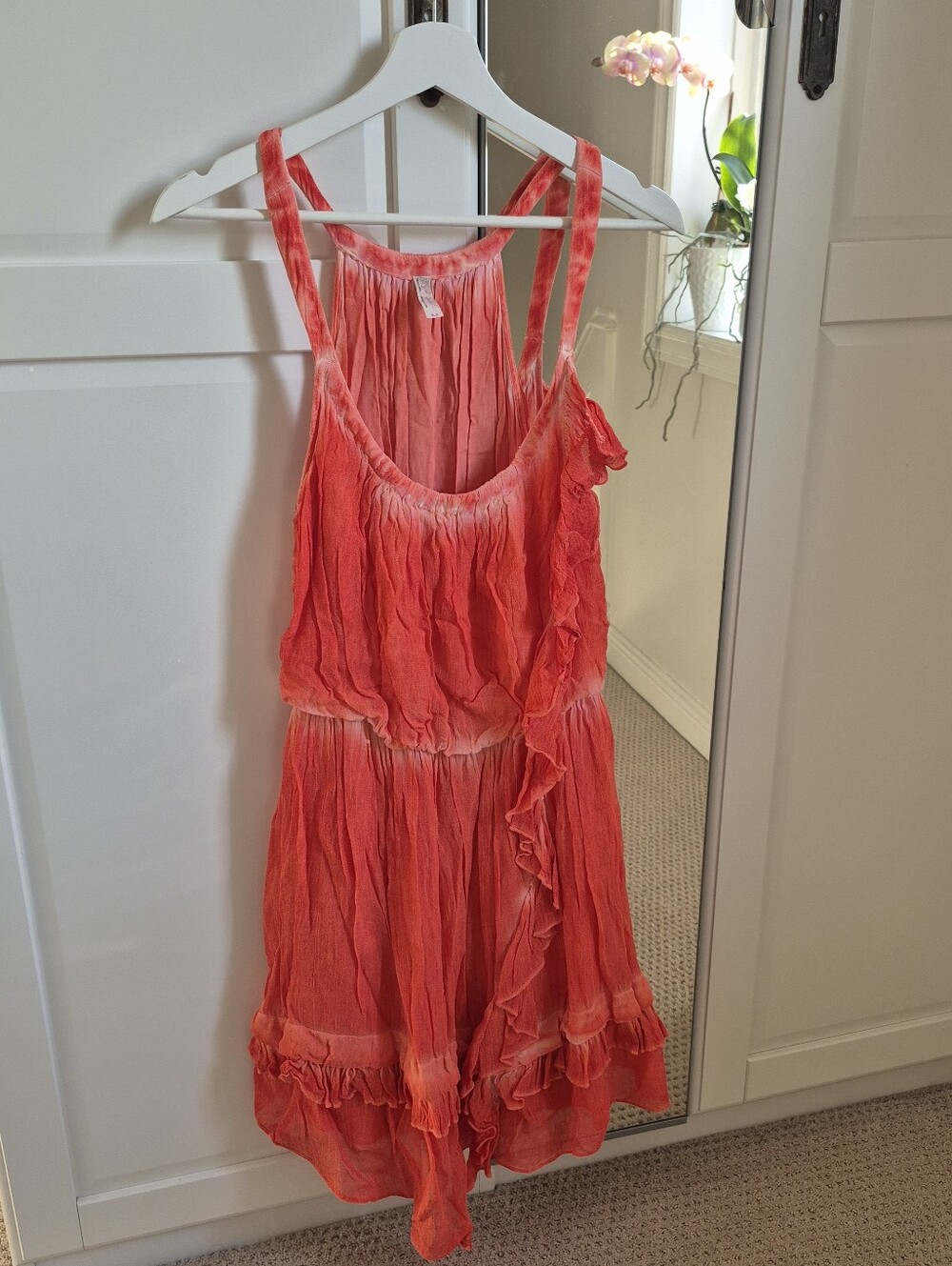 Free People Aphrodite Tye Dye Orange Red Asymetrical Hemline Viscose M Dress